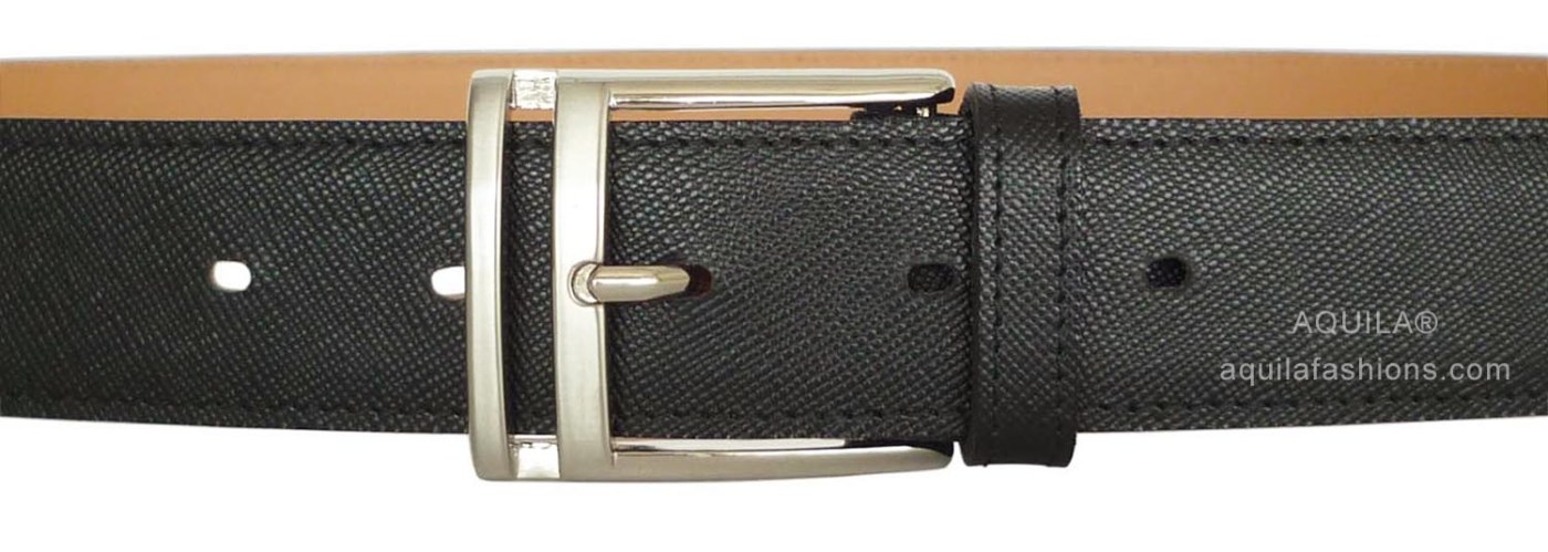 35mm black saffiano leather belt w buckle 35018, SGD 80.00 – AQUILA
