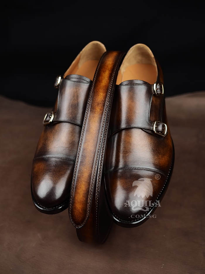 bespoke double monk strap shoes with matching belt